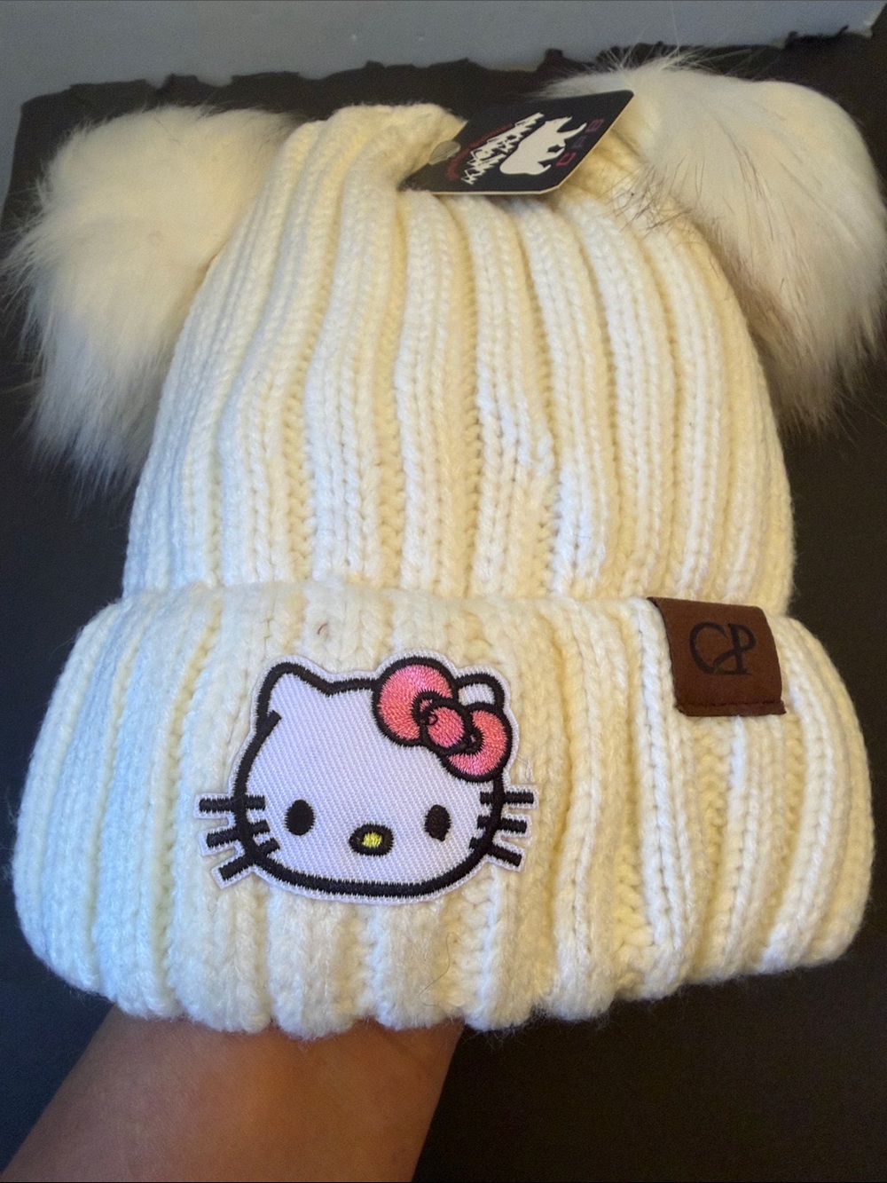 Hello Kitty White Knit Pom-Pom Hat NWT